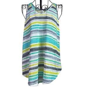 Gyft Stretchy Knit Tank Top Green Yellow White Black Gray Stripes Size Small
